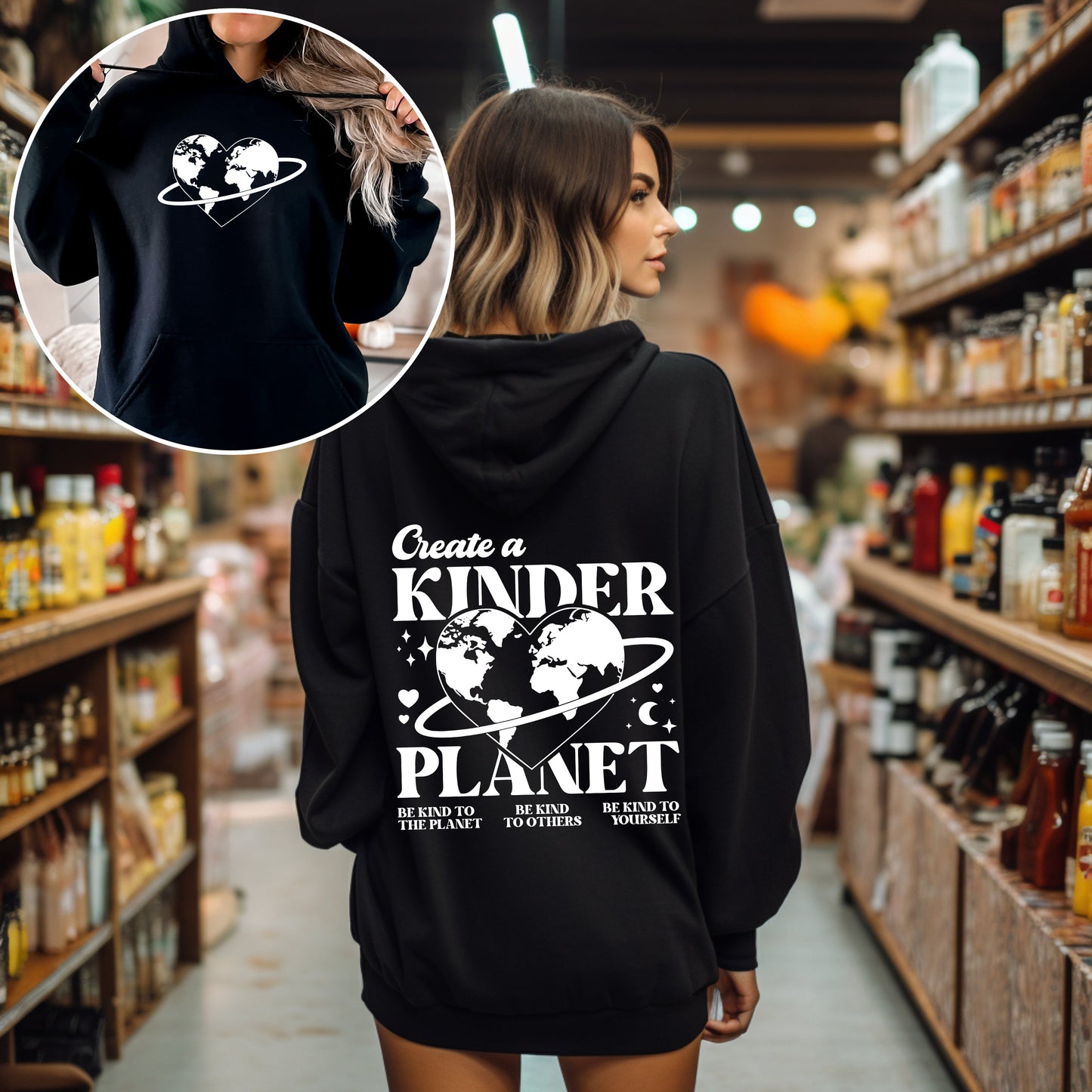 Create A Kinder Planet, Environment, Positivity, Kindness, Mental Health, Hooded Sweatshirt, Hoodie