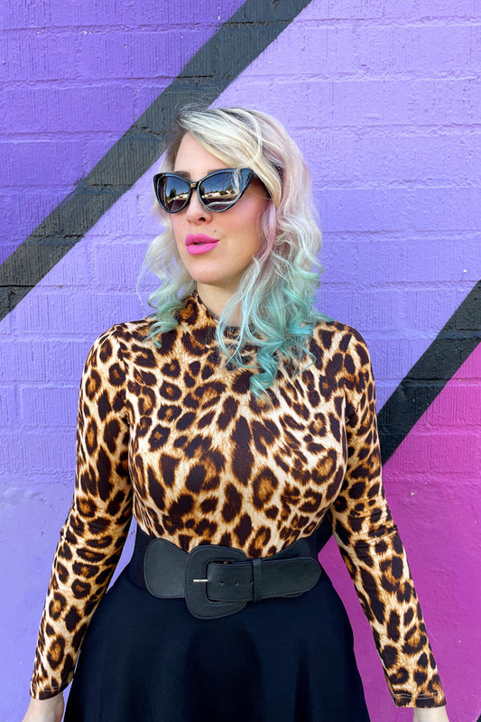 Leopard Mock Neck Top Aaria Tees