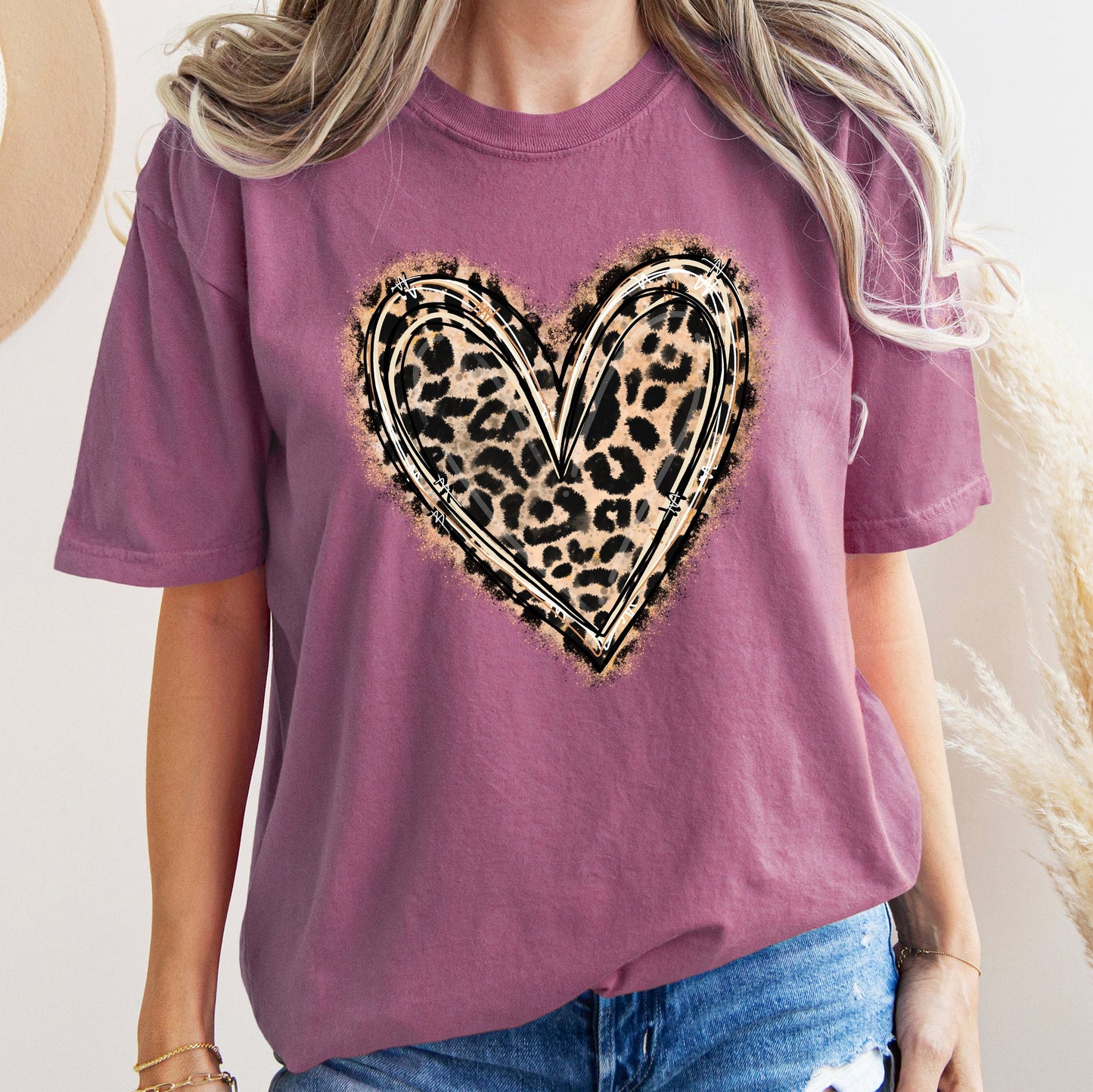 Leopard Print Heart, Comfort Colors Tshirt, Valentine's Day