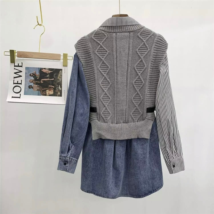 Long Sleeve Oversized Knitted Patchwork Women's Sweater - Aaria Tees