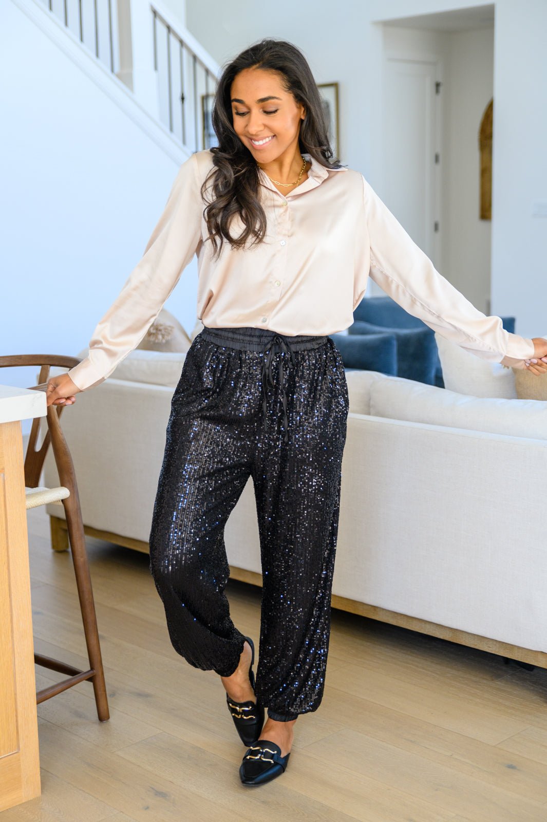 Loved For Years Satin Button Up In Beige (Online Exclusive)
