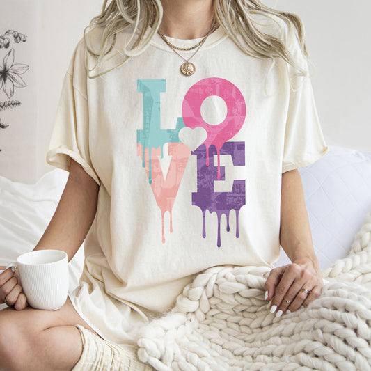 Retro Love Dripping Paint, Comfort Colors Tshirt, Valentine's Day
