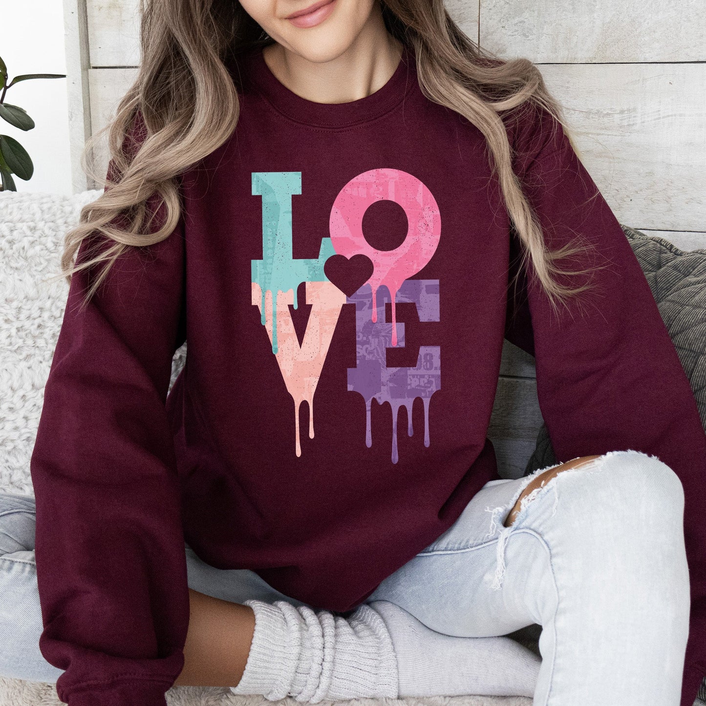 Retro Love Dripping Paint, Sweatshirt, Valentine's Day
