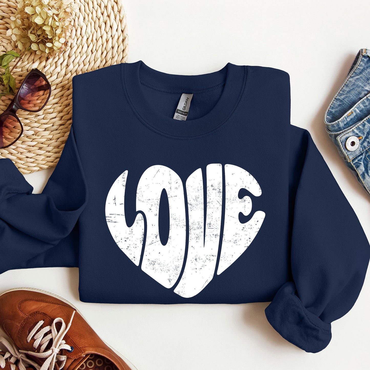 Retro Love Heart, Vintage, Sweatshirt, Valentine's Day