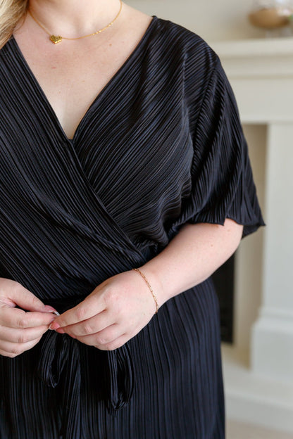 Lovely Life Plisse Romper in Black (Online Exclusive)