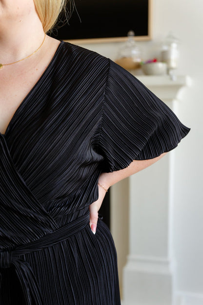 Lovely Life Plisse Romper in Black (Online Exclusive)