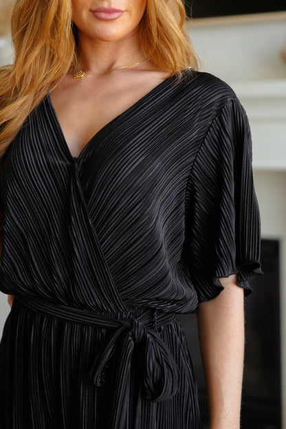 Lovely Life Plisse Romper in Black (Online Exclusive)