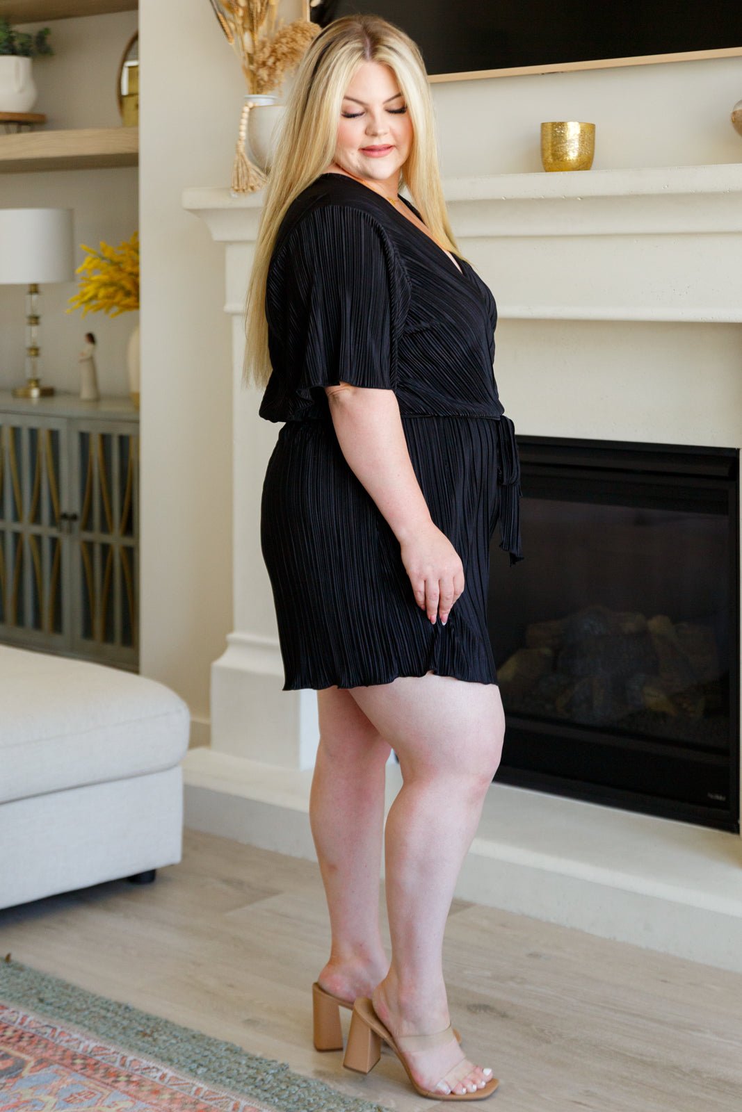 Lovely Life Plisse Romper in Black (Online Exclusive)