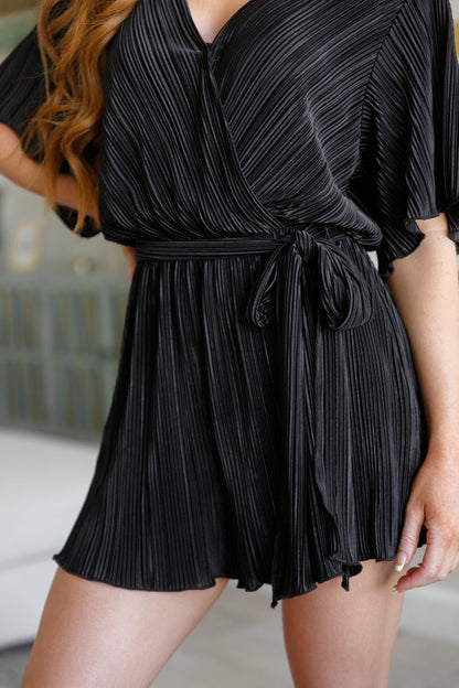 Lovely Life Plisse Romper in Black (Online Exclusive)