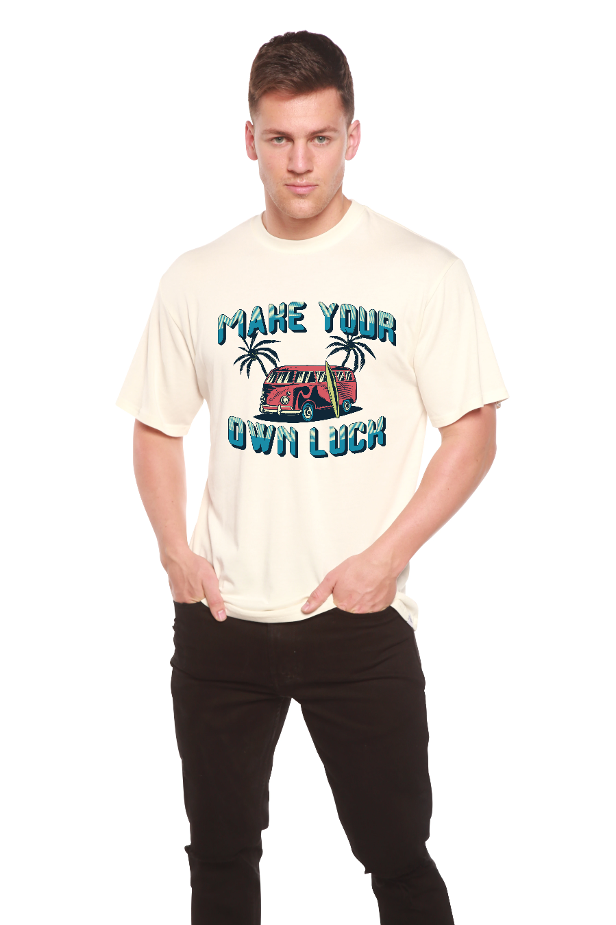 Make your own luck Men's Bamboo Viscose/Organic Cotton Short Sleeve Graphic T-Shirt