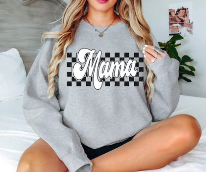 Grey Puff Paint Checkered Mama Crew