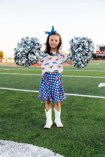 SMU White Mustang Ruffle Pocket Tee