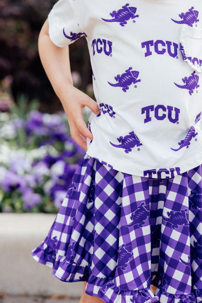 TCU White Frog Ruffle Pocket Tee
