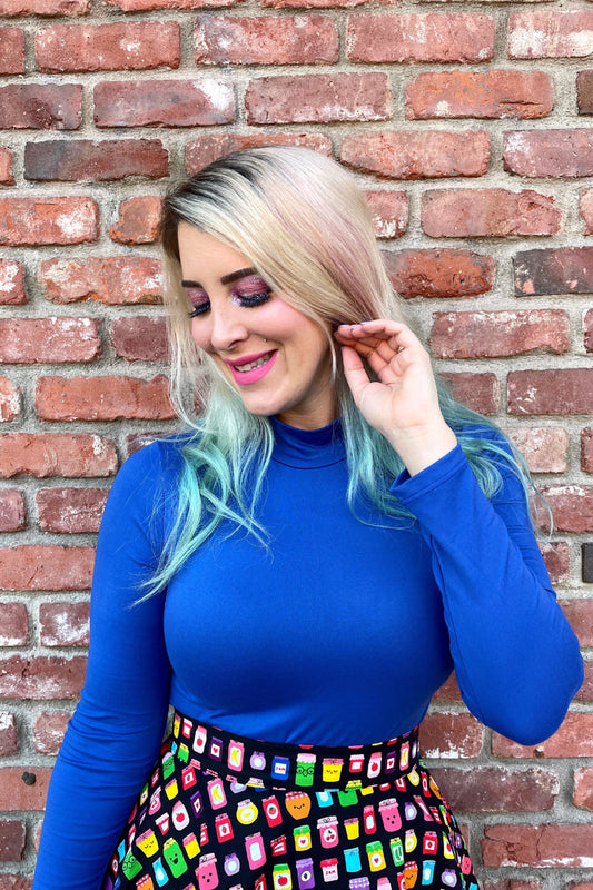 Blue Mock Neck Top Aaria Tees