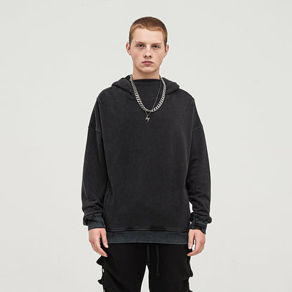 Men's Hoodie with Washed Slit Hem Turtleneck - Stylish and Trendy