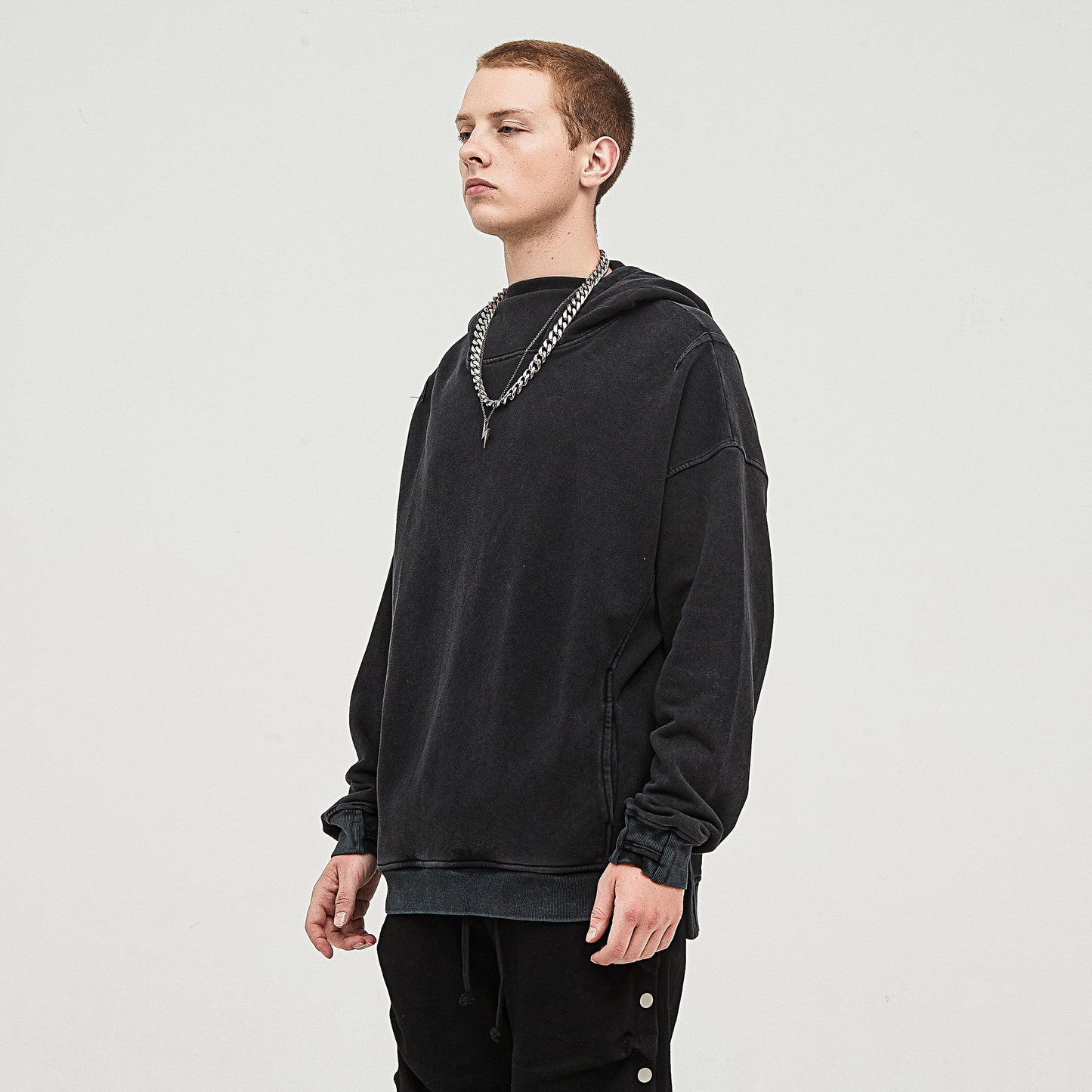 Men's Hoodie with Washed Slit Hem Turtleneck - Stylish and Trendy