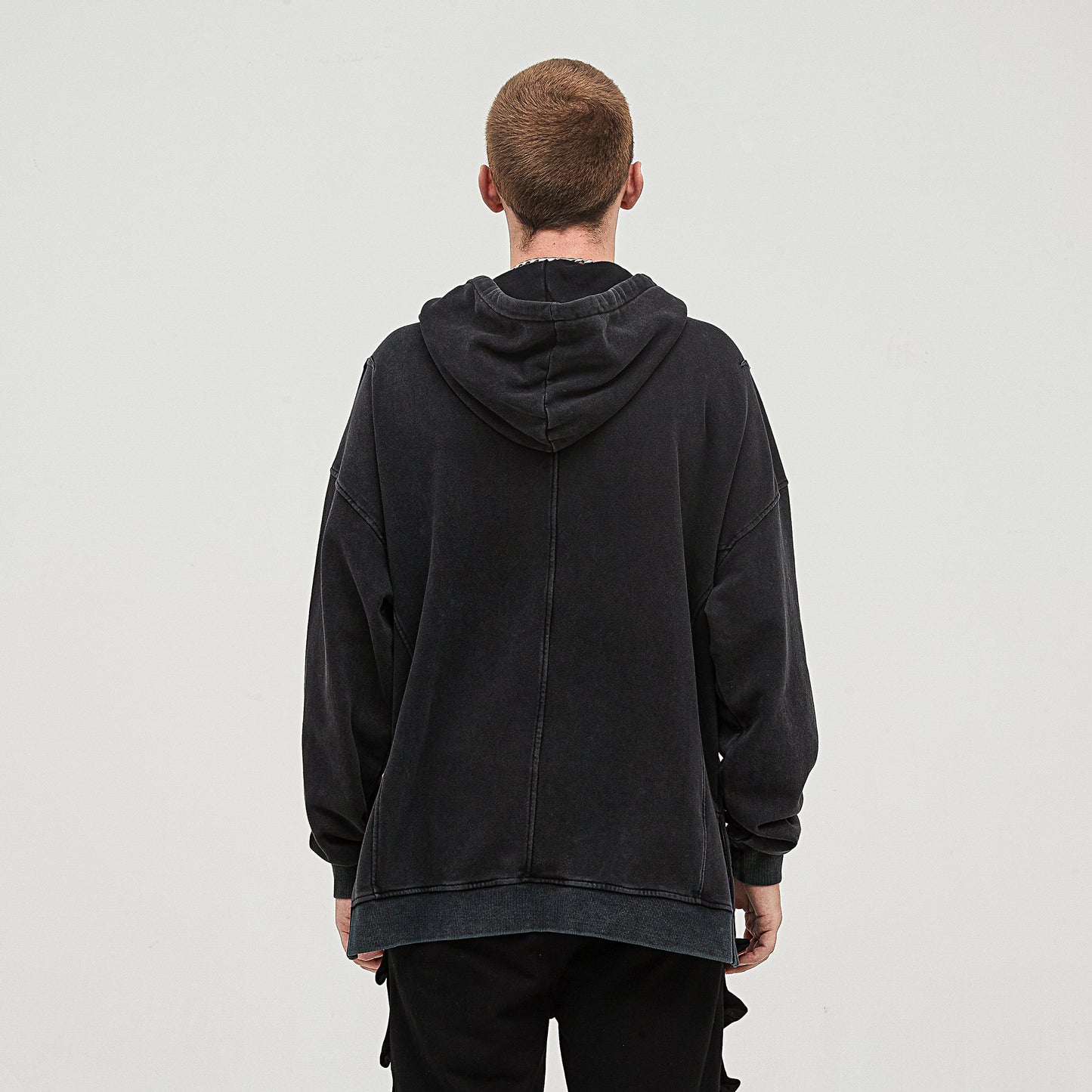 Men's Hoodie with Washed Slit Hem Turtleneck - Stylish and Trendy