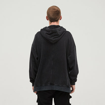Men's Hoodie with Washed Slit Hem Turtleneck - Stylish and Trendy