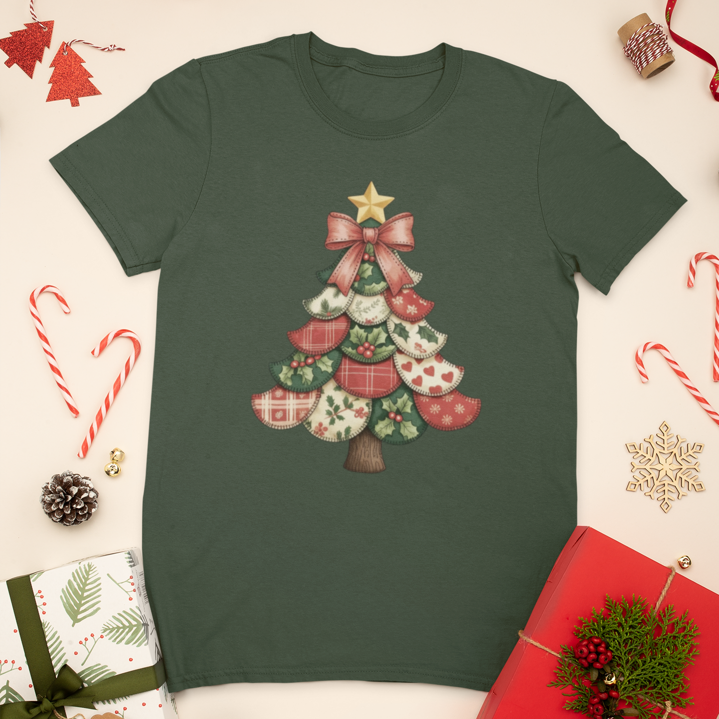 Patchwork Holiday Tree Graphic Tee