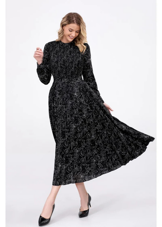 Black Floral Midi Dress - Aaria Tees