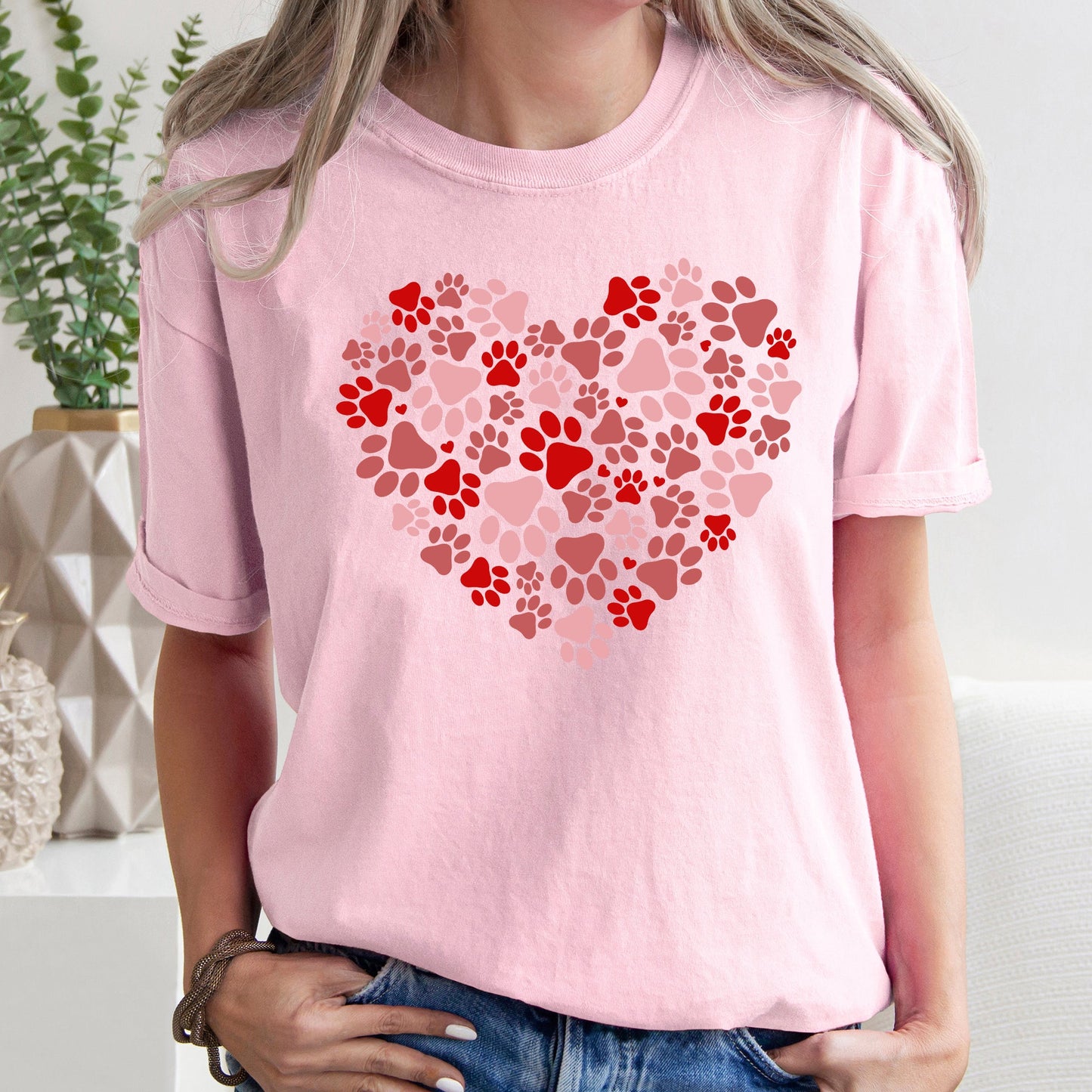 Paw Print Heart, Pets, Dogs, Cats, Comfort Colors Tshirt, Valentine's Day