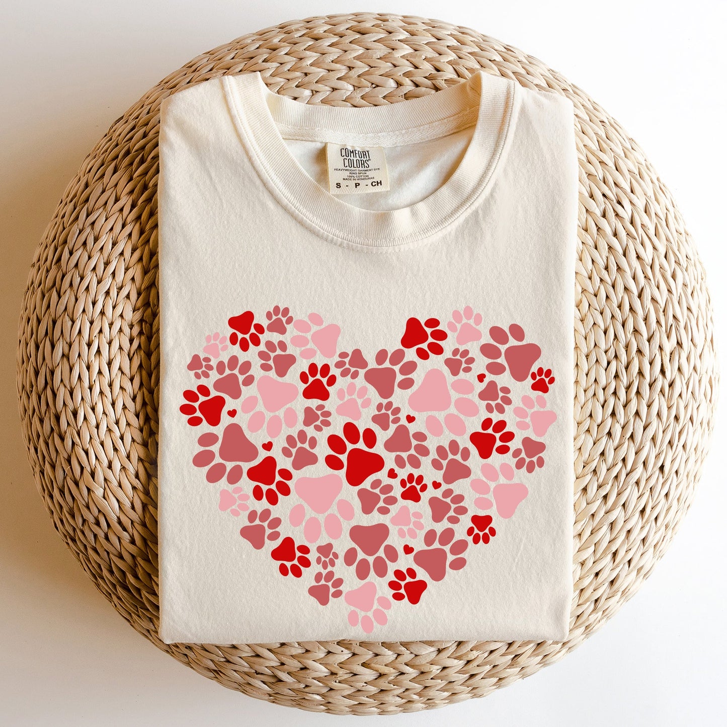 Paw Print Heart, Pets, Dogs, Cats, Comfort Colors Tshirt, Valentine's Day