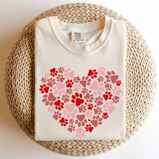 Paw Print Heart, Pets, Dogs, Cats, Comfort Colors Tshirt, Valentine's Day