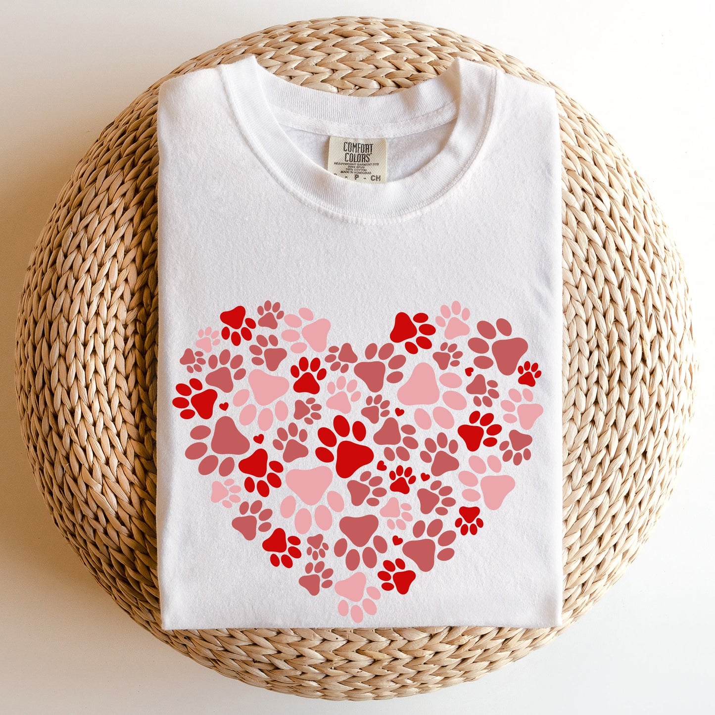 Paw Print Heart, Pets, Dogs, Cats, Comfort Colors Tshirt, Valentine's Day