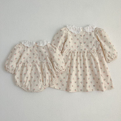 Adorable Baby Doll Collar Onesies or Floral Pattern Girls Dress