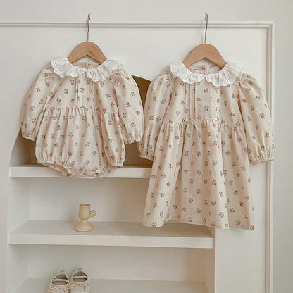 Adorable Baby Doll Collar Onesies or Floral Pattern Girls Dress