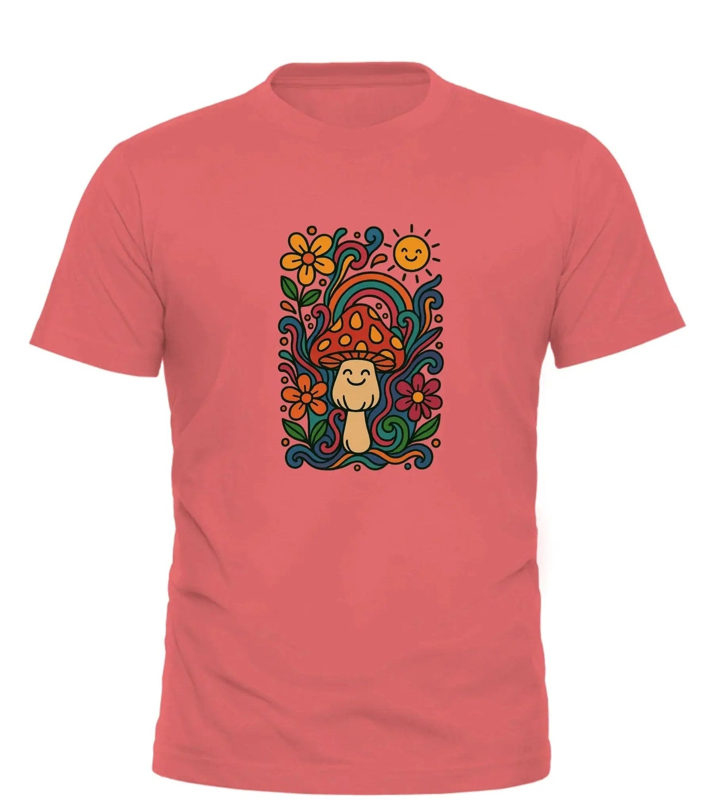 GOOD TROUBLE FASHION Psychedelic Graphic Tee with Fun Mushroom Design