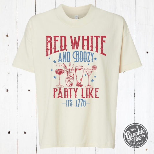 Red White and Boozy Ladies Cut Hi-low Tee