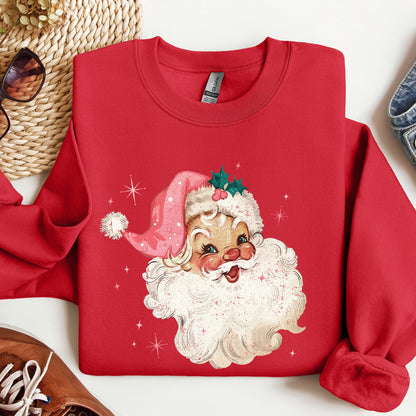 Retro Santa Sweatshirt, Vintage Classic Christmas, Pink Star
