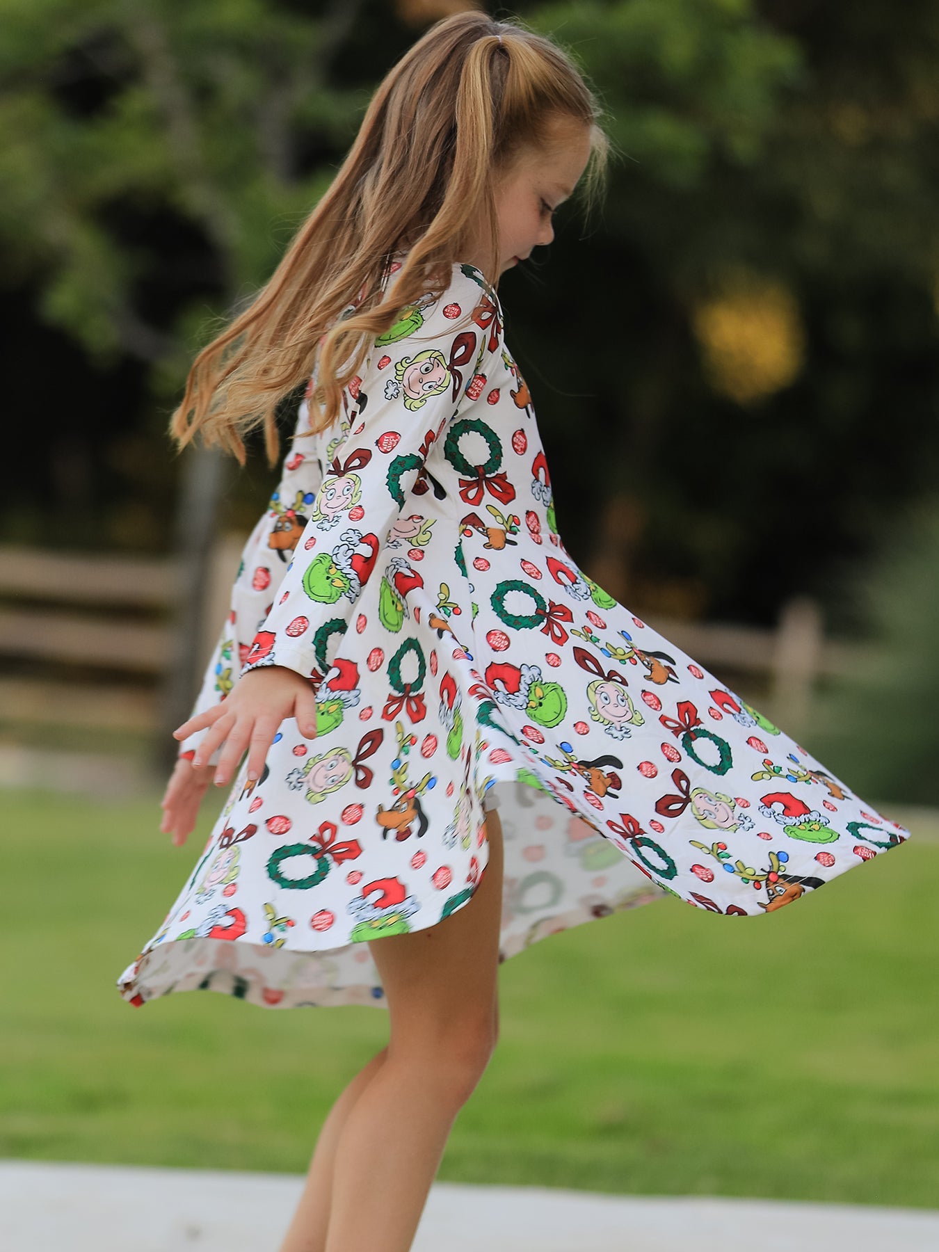 Winter Christmas Character Colorful Print  Girls Dress