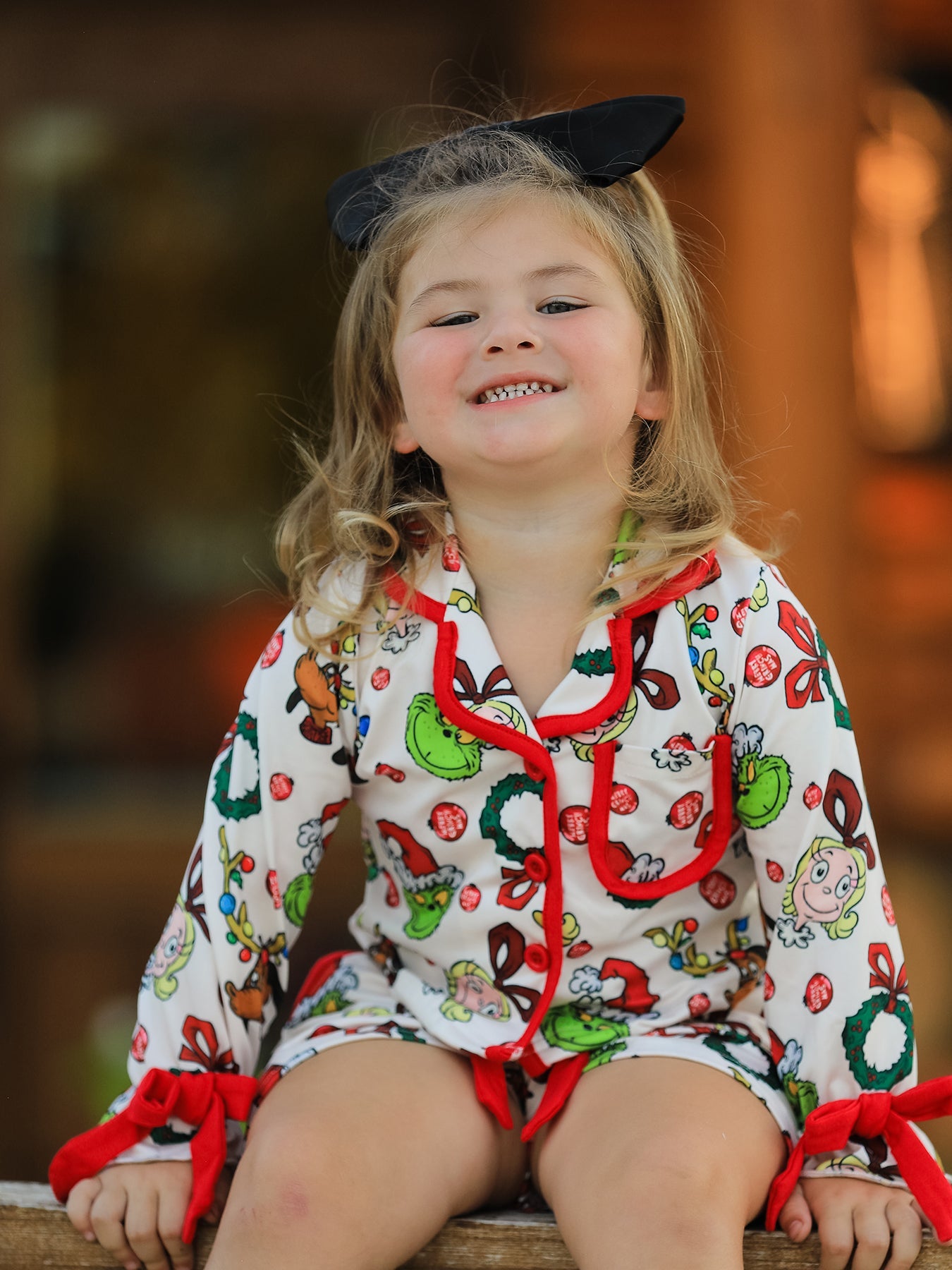 Christmas Wreath Character Print Girls Pajama Set