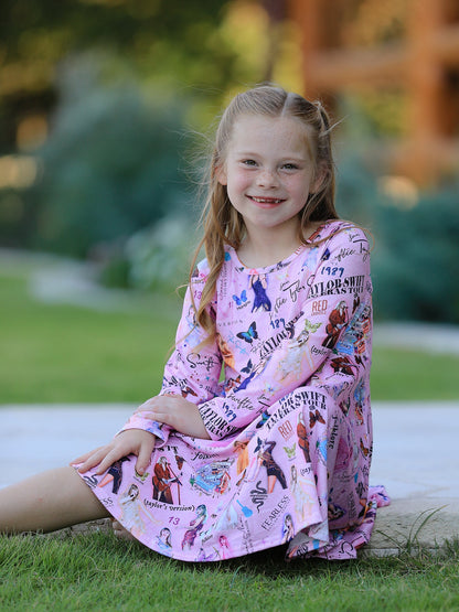 Christmas Ts Twirly Print Girls Milk Silk Dress：Musical Journey in Style