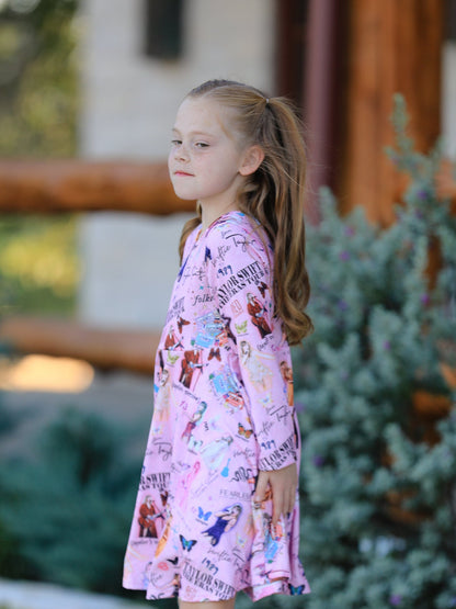 Christmas Ts Twirly Print Girls Milk Silk Dress：Musical Journey in Style