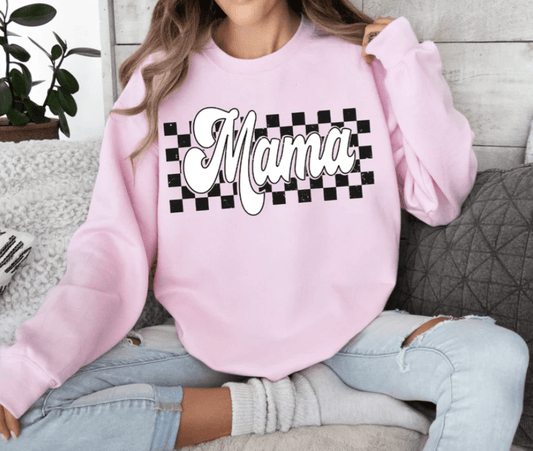 Pink Puff Paint Checkered Mama Crew