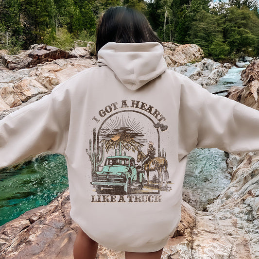 I Got A Heart Like A Truck, Hooded Sweatshirt, Hoodie, Country Music, Western, Valentine's Day