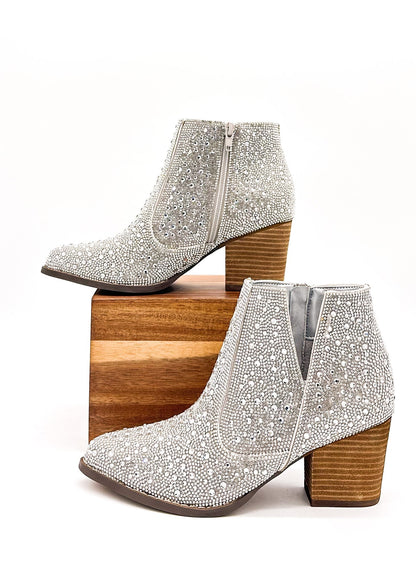 Shine Star Rhinestone Bootie in Silver (Online Exclusive)