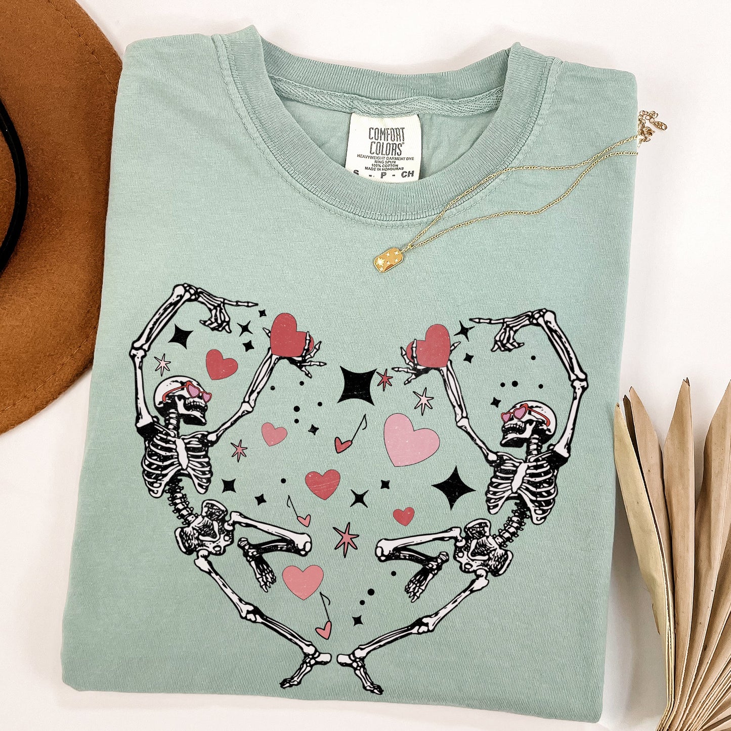 Dancing Skeletons, Heart, Comfort Colors Tshirt, Valentine's Day