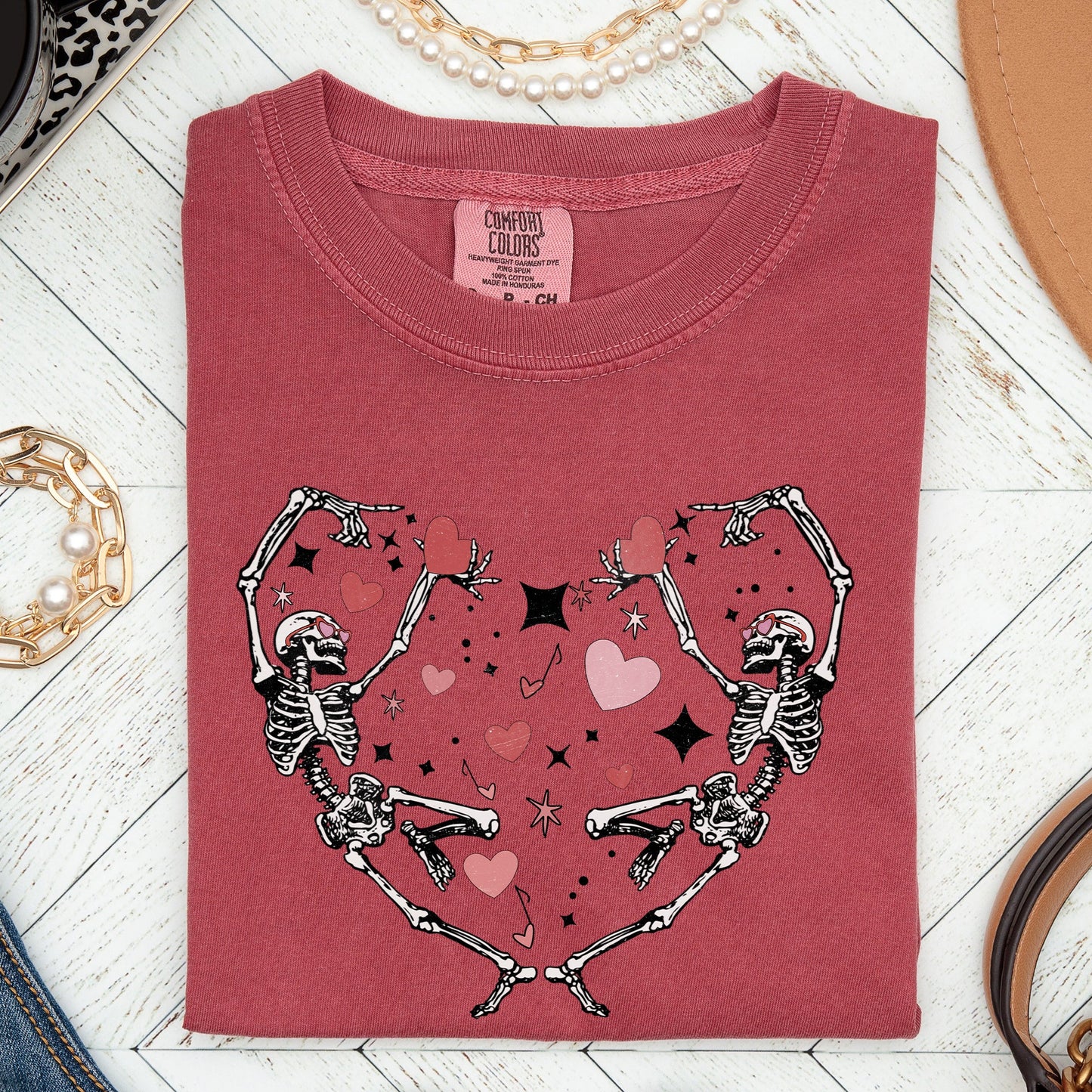 Dancing Skeletons, Heart, Comfort Colors Tshirt, Valentine's Day
