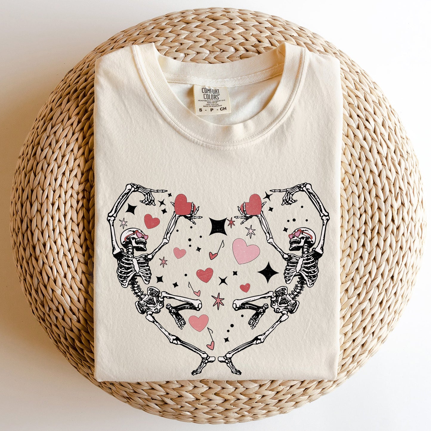 Dancing Skeletons, Heart, Comfort Colors Tshirt, Valentine's Day