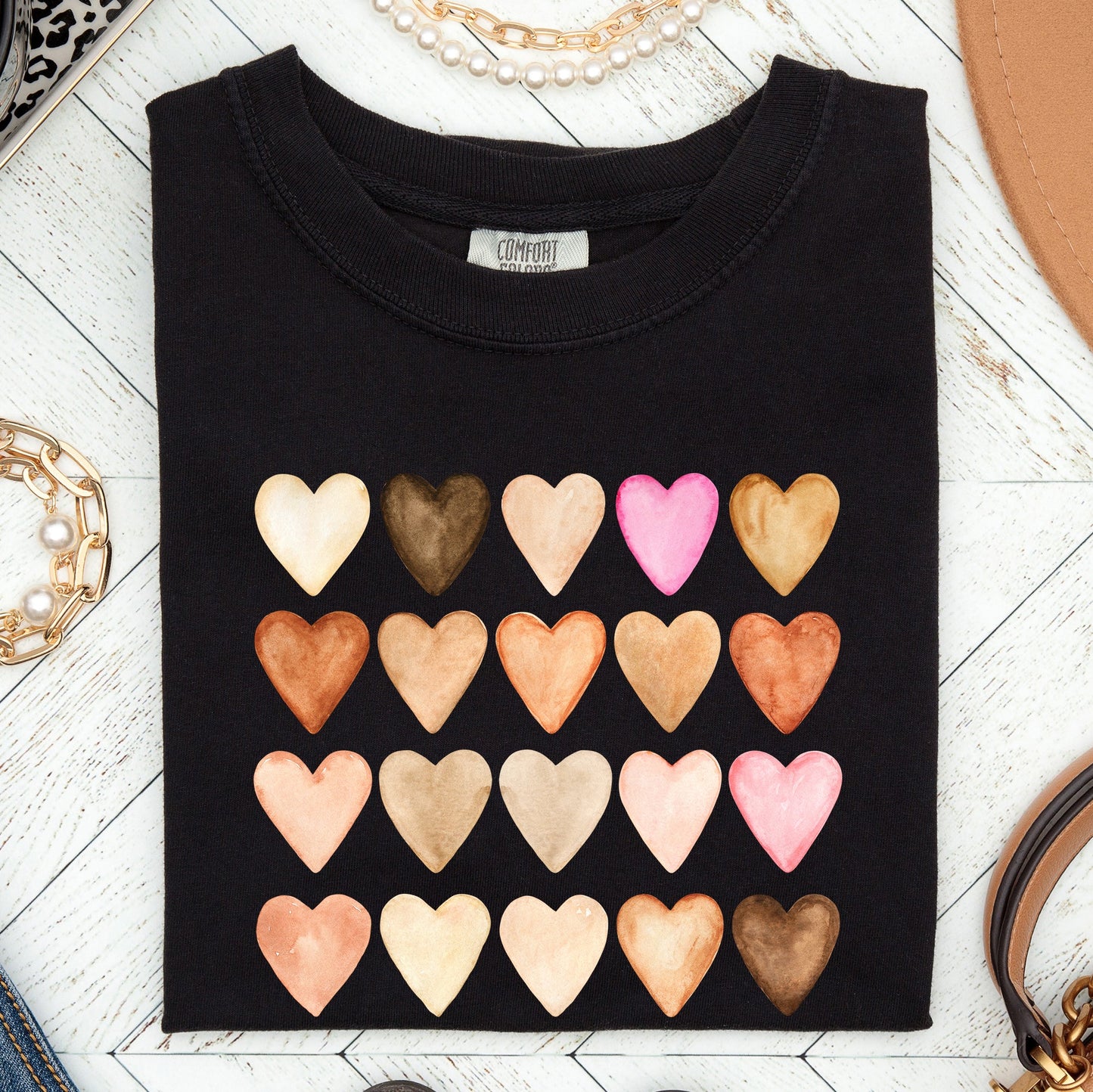 Skin Tone Hearts, Multicultural, Comfort Colors Tshirt, Valentine's Day
