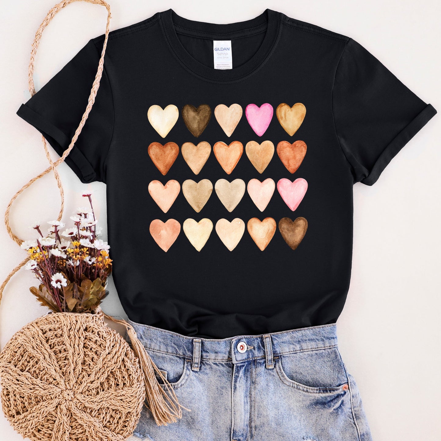 Skin Tone Hearts, Multicultural, Super Soft Tshirt, Valentine's Day
