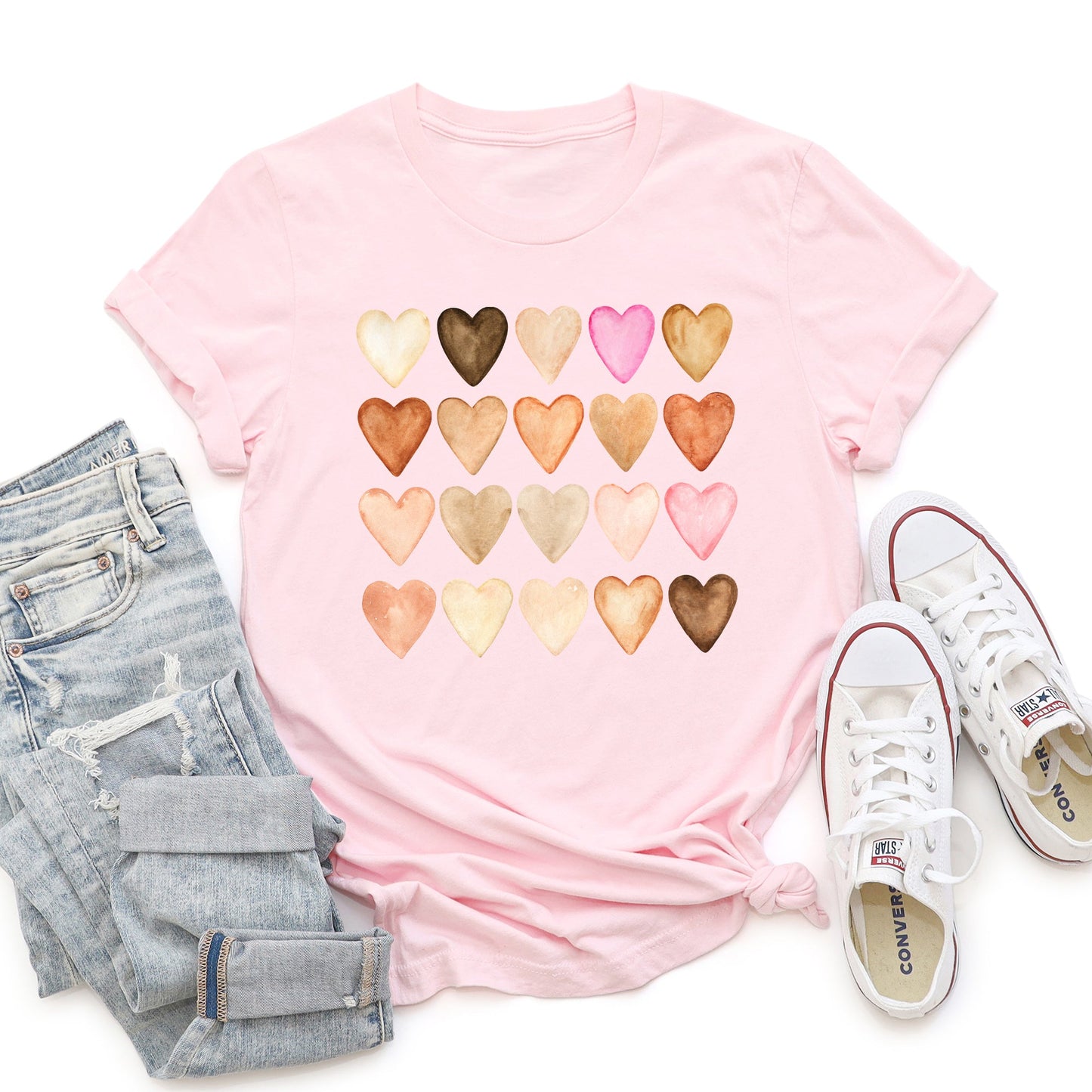 Skin Tone Hearts, Multicultural, Super Soft Tshirt, Valentine's Day