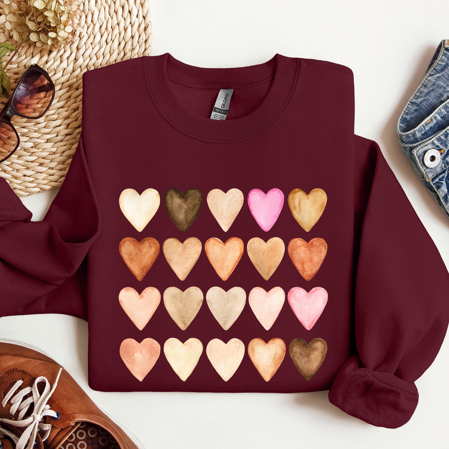Skin Tone Hearts, Multicultural, Sweatshirt, Valentine's Day