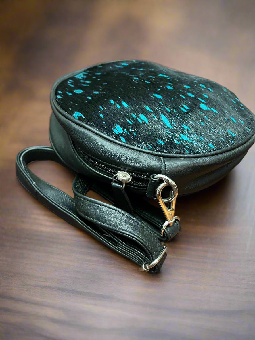 Small Canteen Bag - Black and Turquoise Metallic