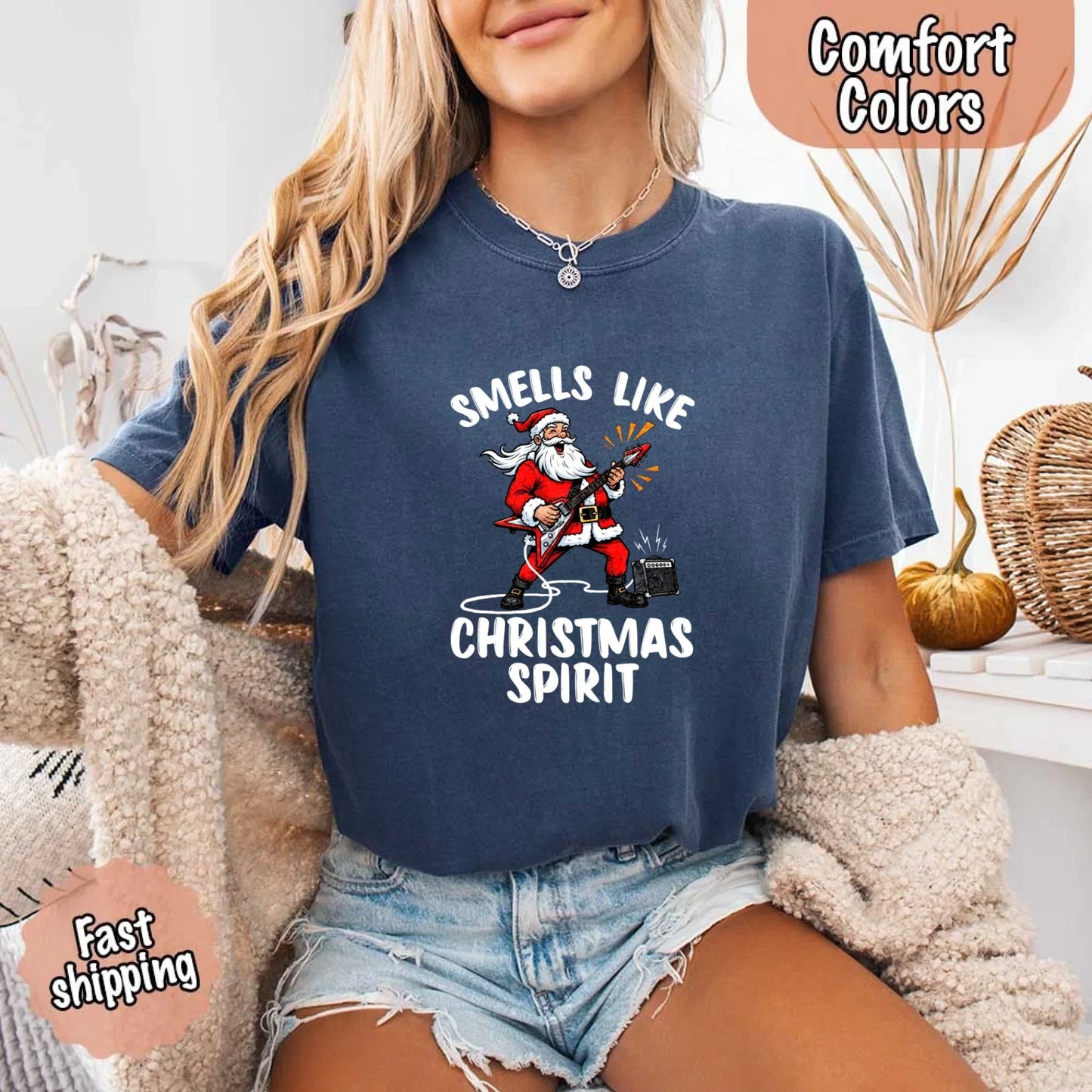 Smells Like Christmas Spirit Funny Santa Comfort Colors T-shirt