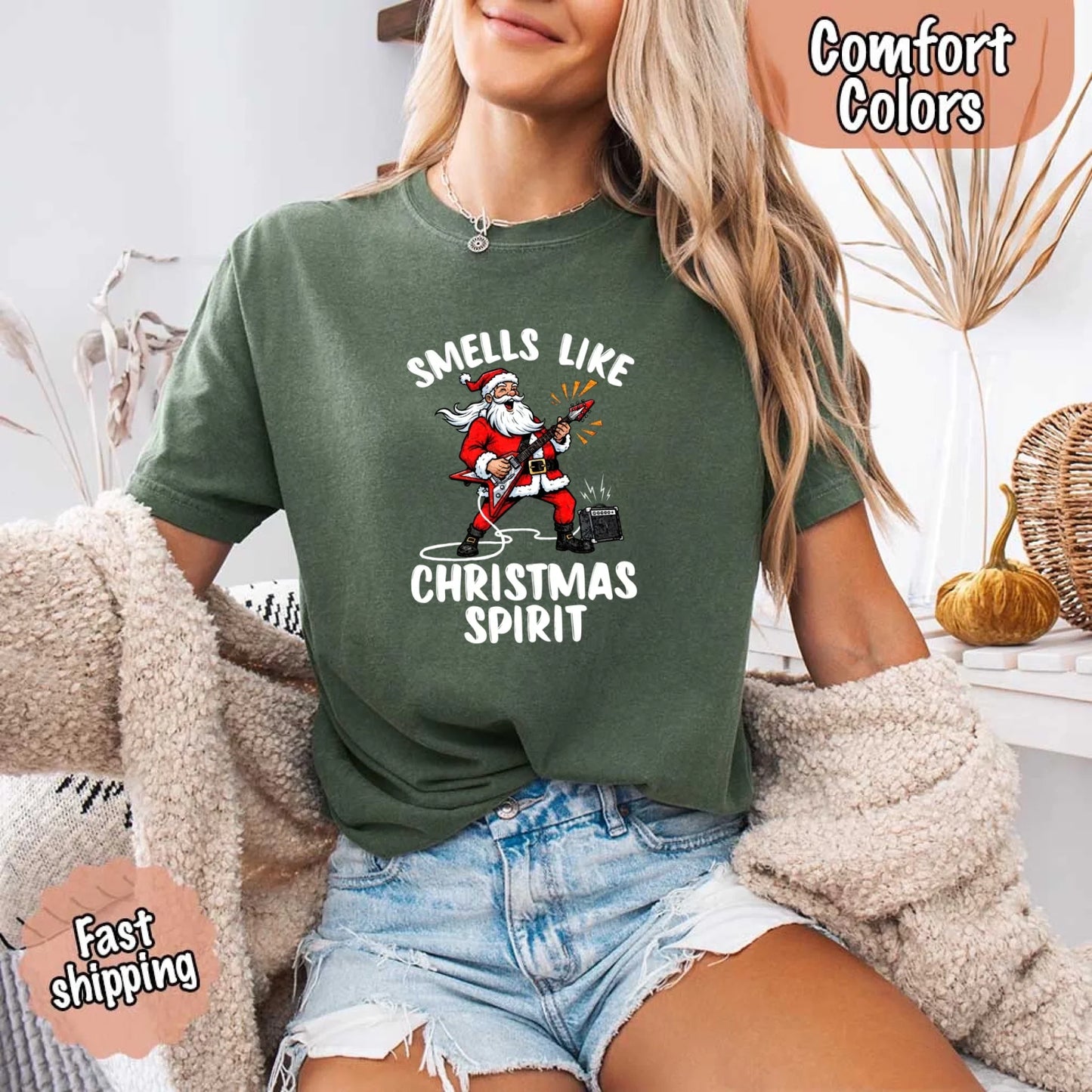 Smells Like Christmas Spirit Funny Santa Comfort Colors T-shirt